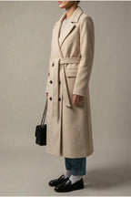 Women's Long Coat Wool Blend Belted Structured Tailored Fit Office — variant_front
