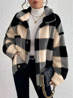 Plush Check Shacket with Gold Button Closure — variant_front
