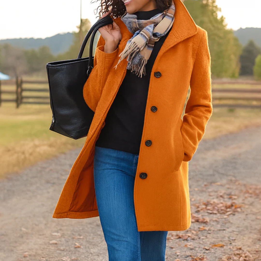 Elegant Mid Length Wool Coat with High Collar — variant_front