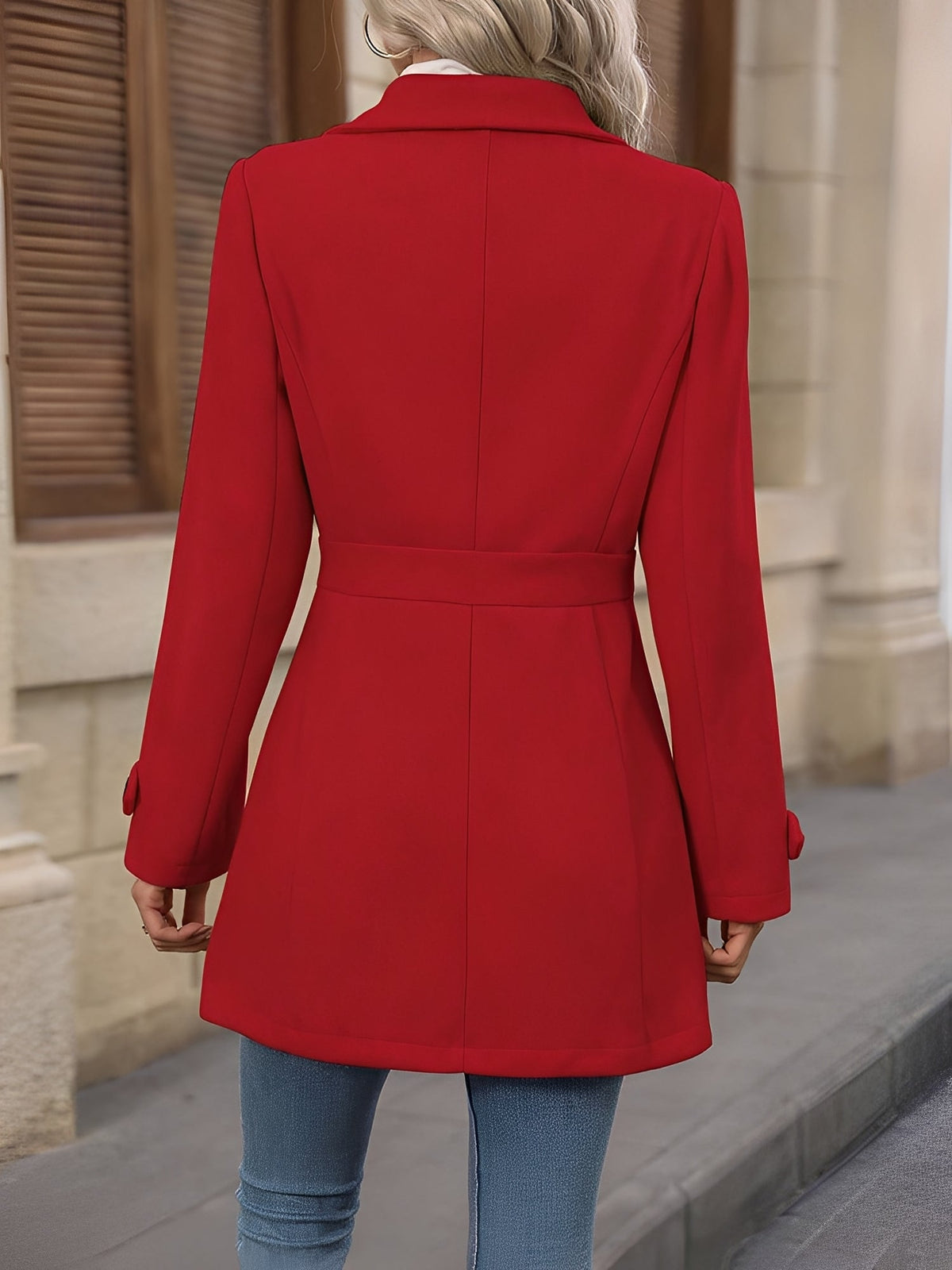 Fitted Double Breasted Trench Coat with Gold Button Detail — variant_front