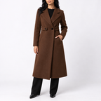 Women’s Long Belted Wool Winter Coat with Wide Lapels and Side Pockets — variant_front