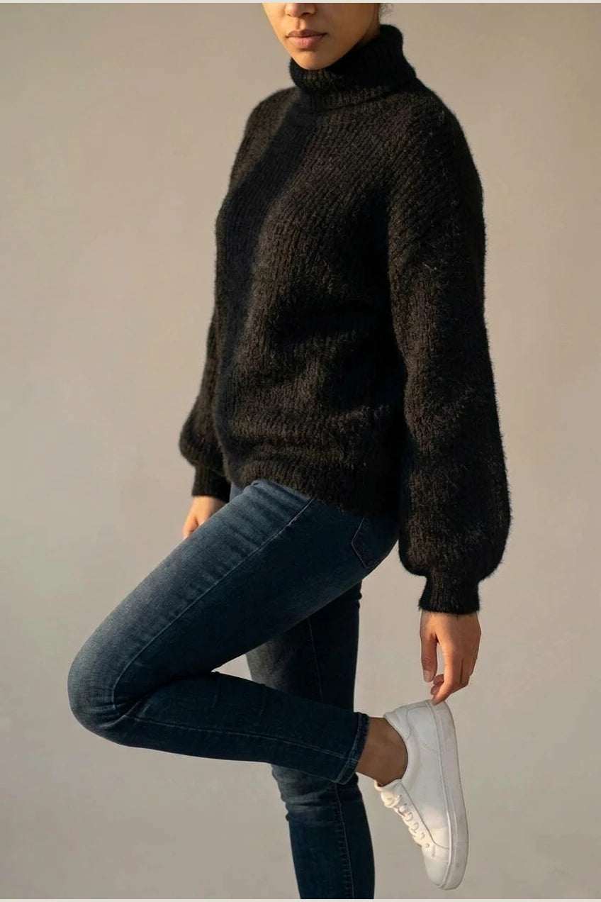 Scarlett | Women's Fluffy Turtleneck Loose Knit Sweater Jumper — variant_front