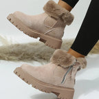 Warm Suede Winter Ankle Boots with Fluffy Fur Collar — variant_front