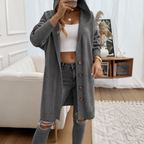 Relaxed Hooded Knit Cardigan with Button Front and Ribbed Cuffs — variant_front
