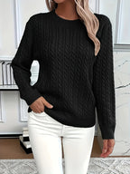 Chunky Cable Knit Sweater with Crew Neck and Ribbed Cuffs — variant_front