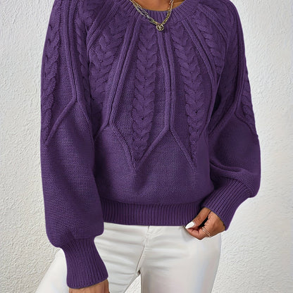 Women's Cable-Knit Cropped Jumper with Ribbed Crew Neck
