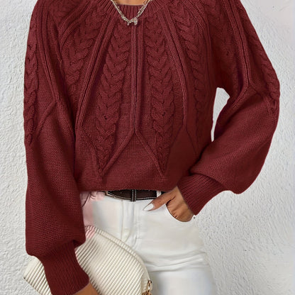 Women's Cable-Knit Cropped Jumper with Ribbed Crew Neck