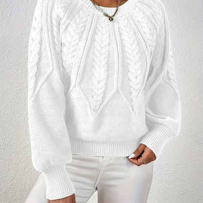 Women's Cable-Knit Cropped Jumper with Ribbed Crew Neck
