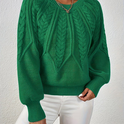 Women's Cable-Knit Cropped Jumper with Ribbed Crew Neck
