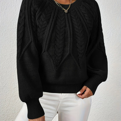 Women's Cable-Knit Cropped Jumper with Ribbed Crew Neck