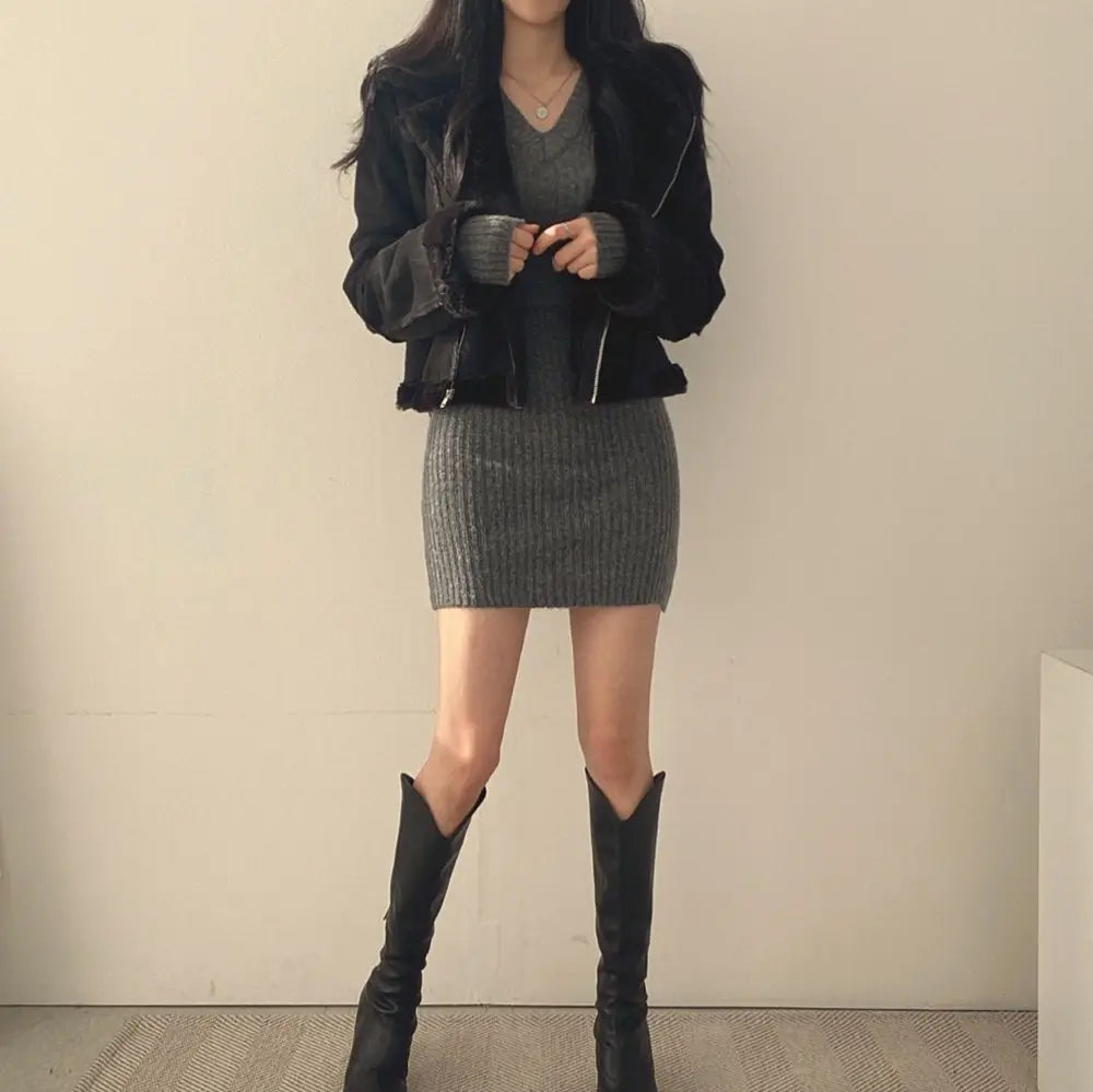 Robe d'hiver moulante femme