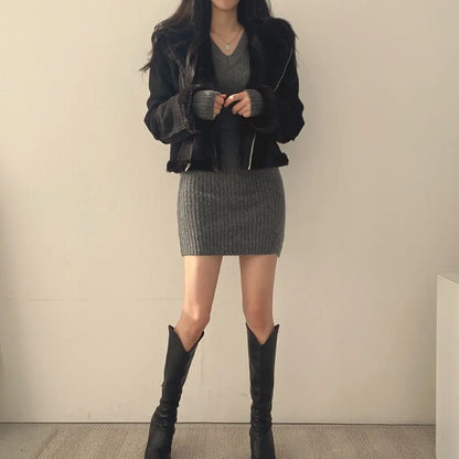 Robe d'hiver moulante femme